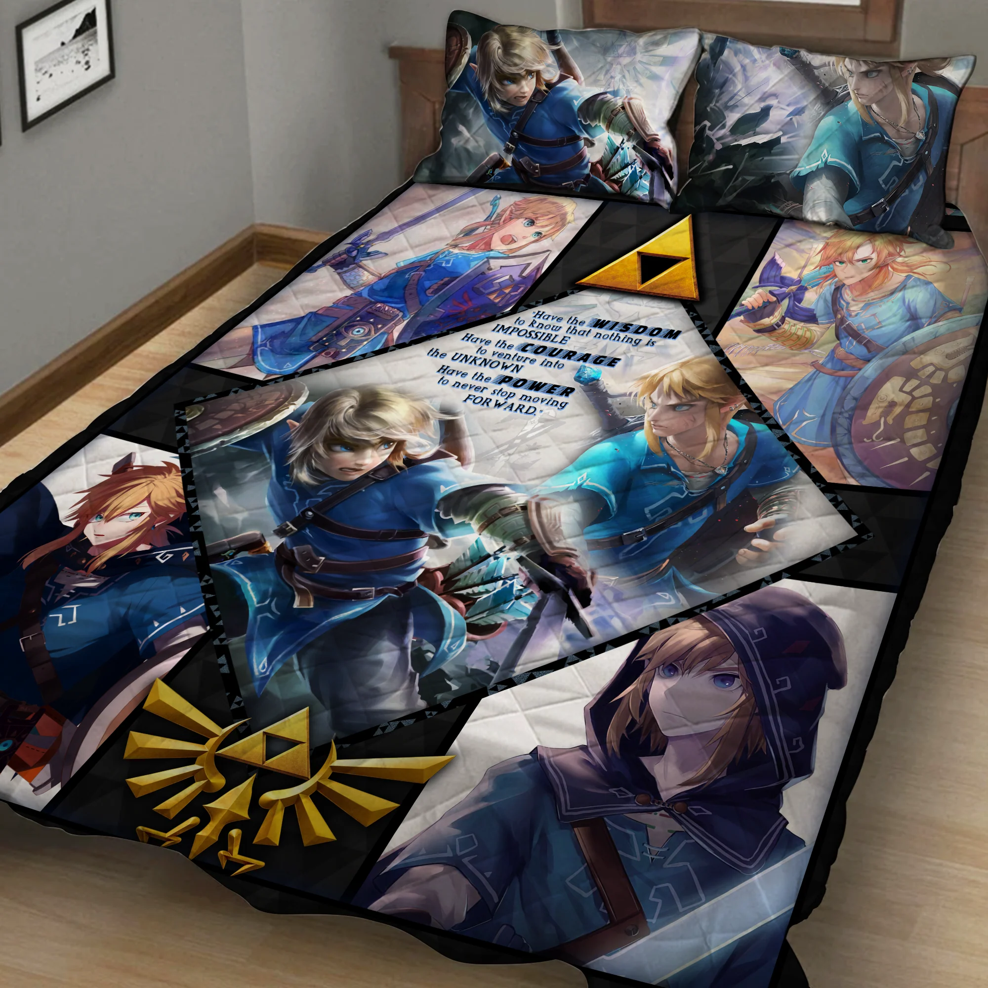 Wisdom Courage Power Link The Legend of Zelda Quilt Blanket Quilt Set - Image 4