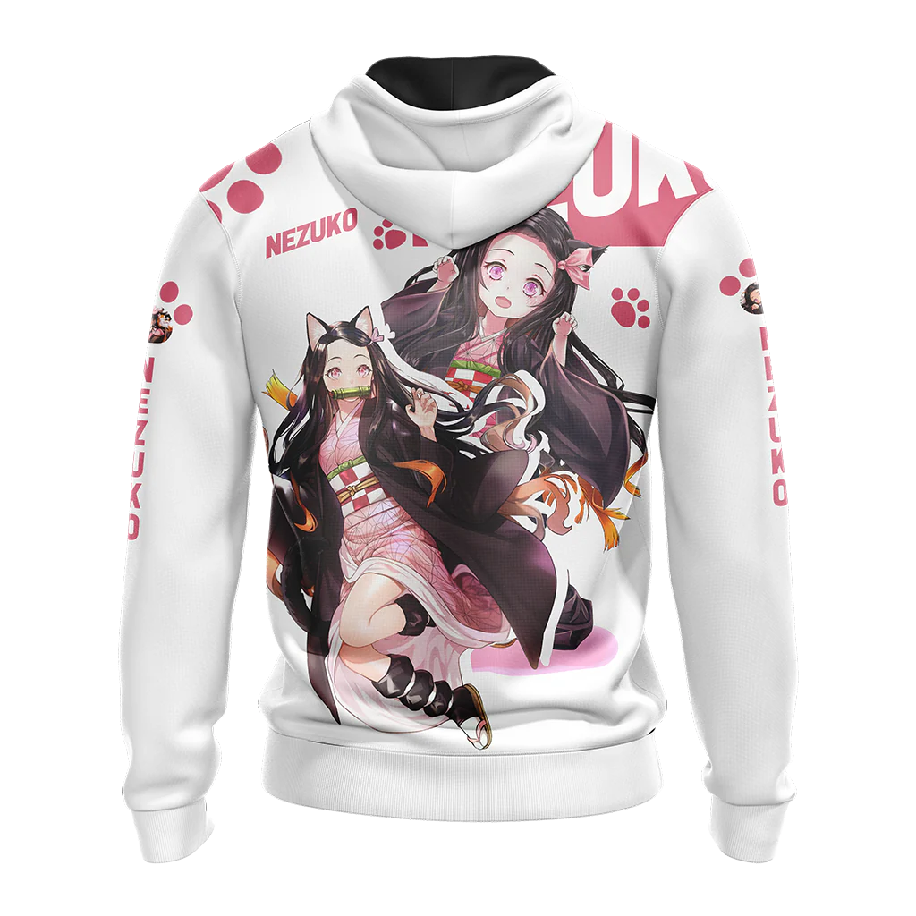 Nezuko Demon Slayer All Over Print T-shirt Zip Hoodie Pullover Hoodie - Image 6