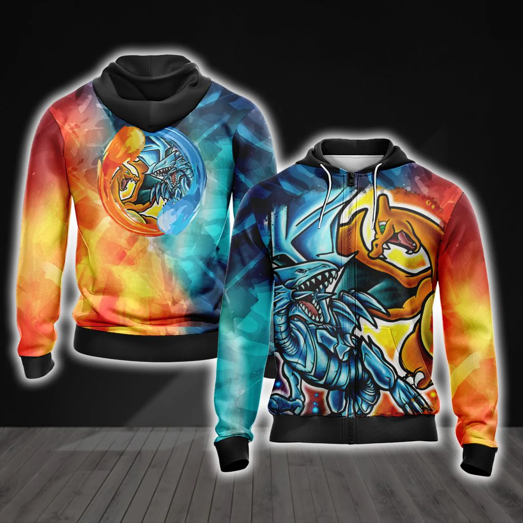 Yugioh - Charizard vs Blue Eyes White Dragon Unisex 3D T-shirt - Image 6